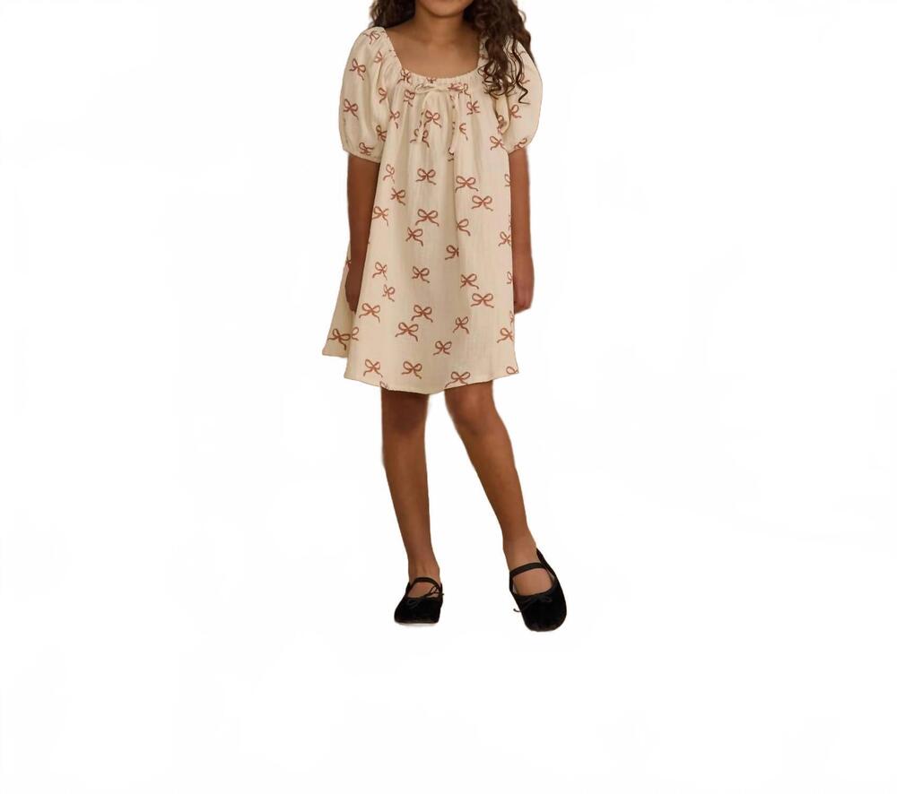 NEW RYLEE + CRU girls bows sabrina mini dress in natural